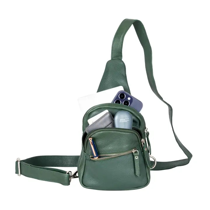 Greenwood Leather Summit Sling Backpack - Sea Green