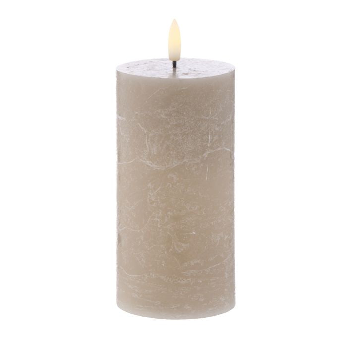 Amalfi Hughe LED Flickering Pillar Candle Rustic Taupe 7.5X7.5X15 CM