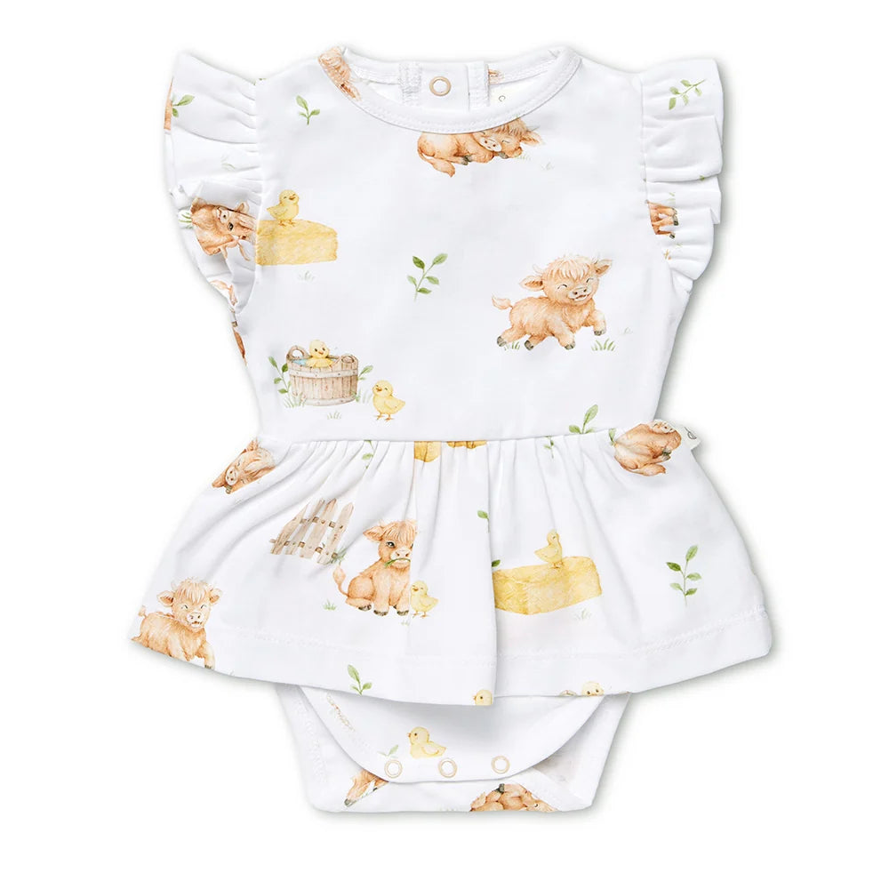 Snuggle Hunny Short Sleeve Frill Dress - Highland Cows