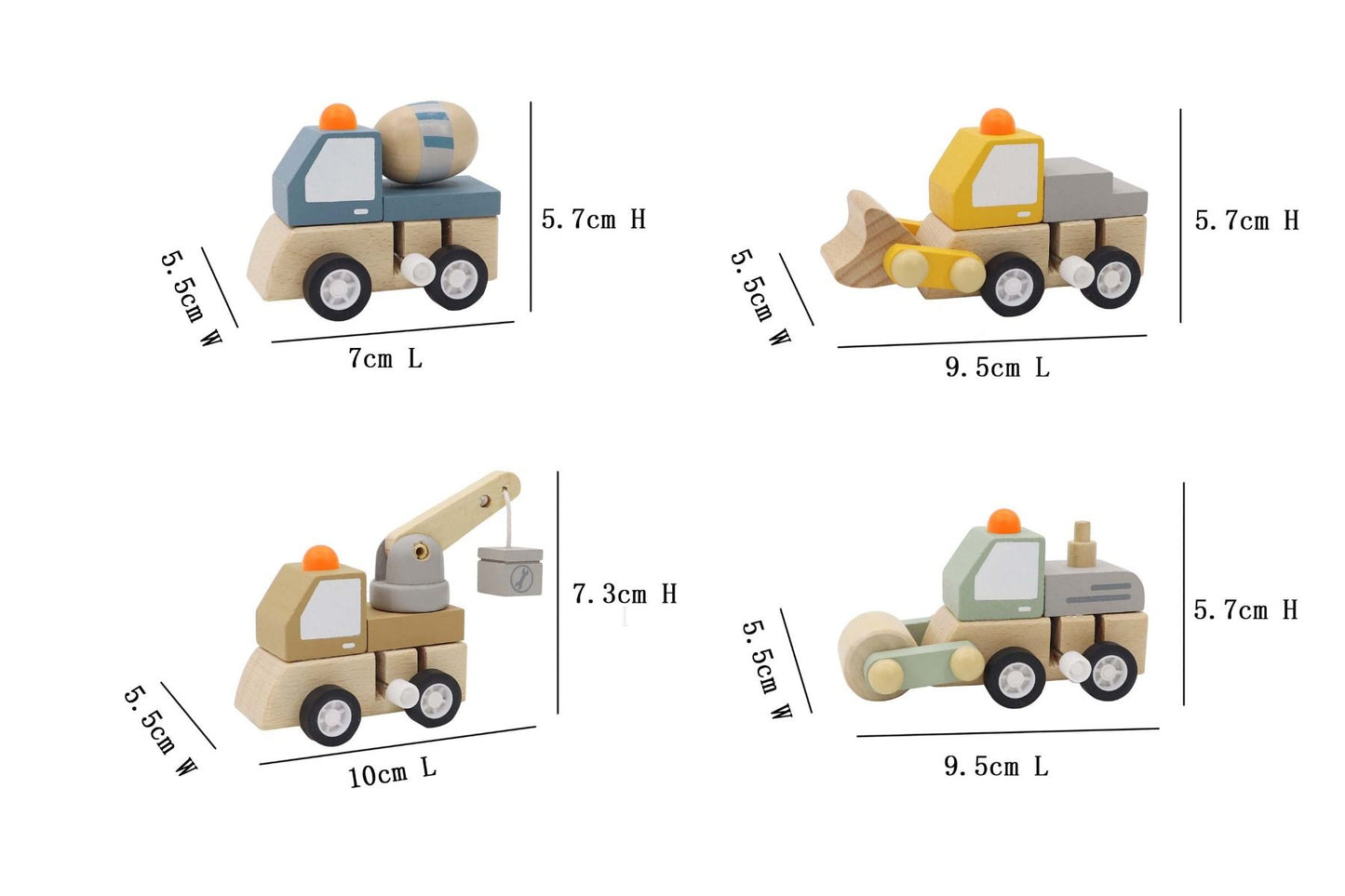 ToysLink Wooden Windup Construction Trucks 4 styles