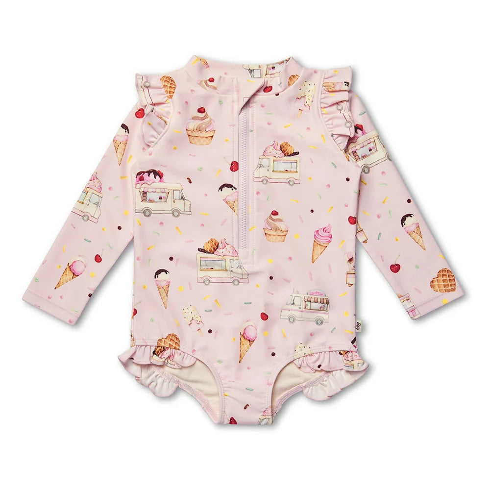 Snuggle Hunny Frill Swimsuit - Pink Ice Creams
