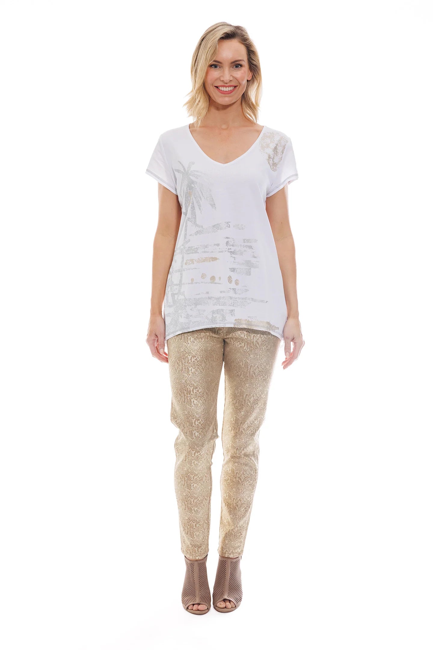 Cafe Latte Foil Snake Print Jeggings