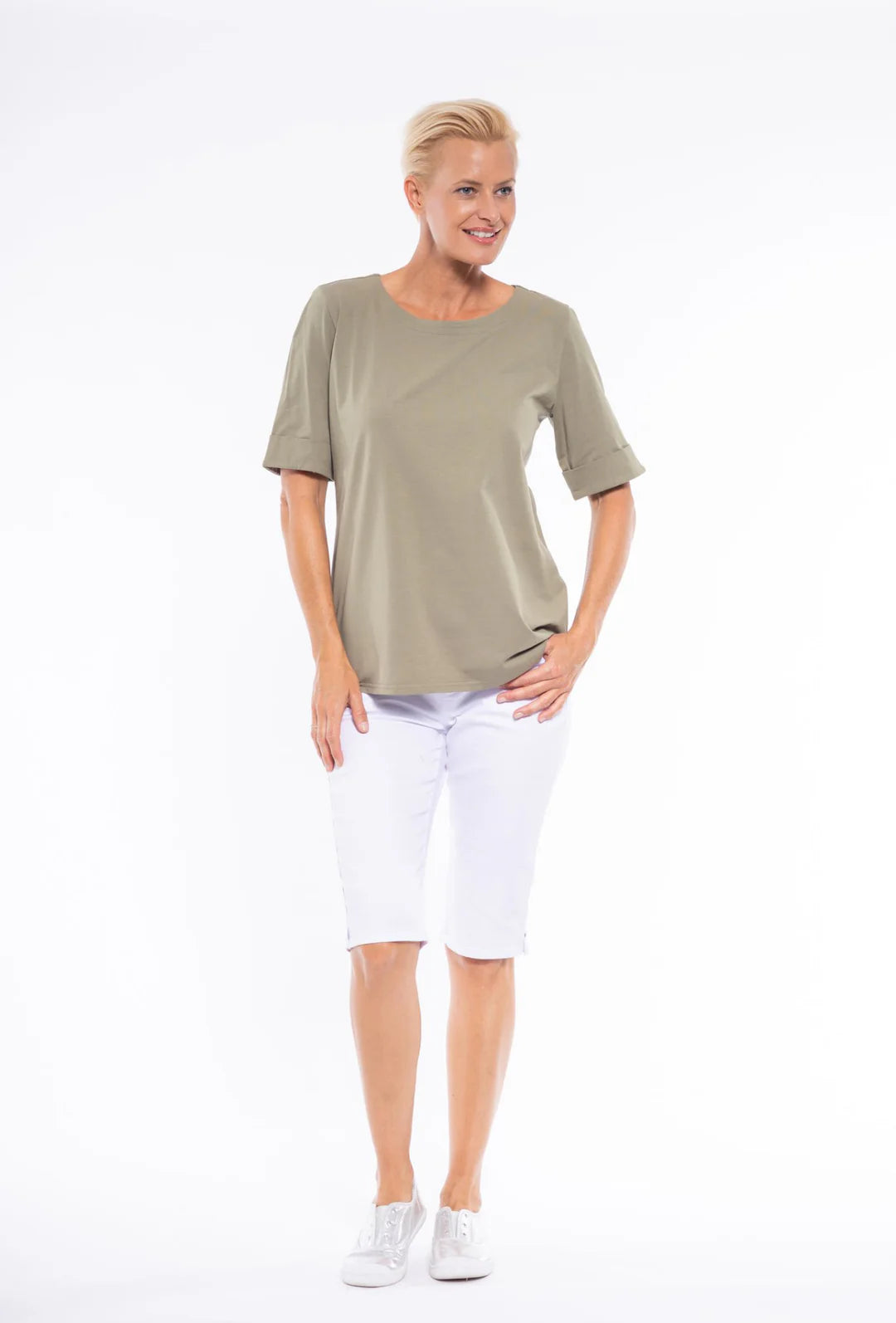 Cafe Latte Spandex Tee With Hem Cuffs