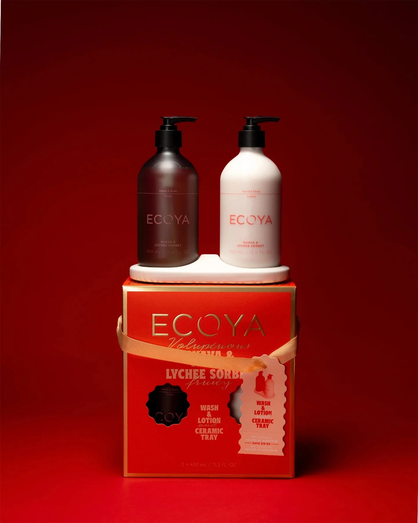 Ecoya Guava & Lychee Sorbet Holiday Collection Bathroom Gift Set 2x450ml