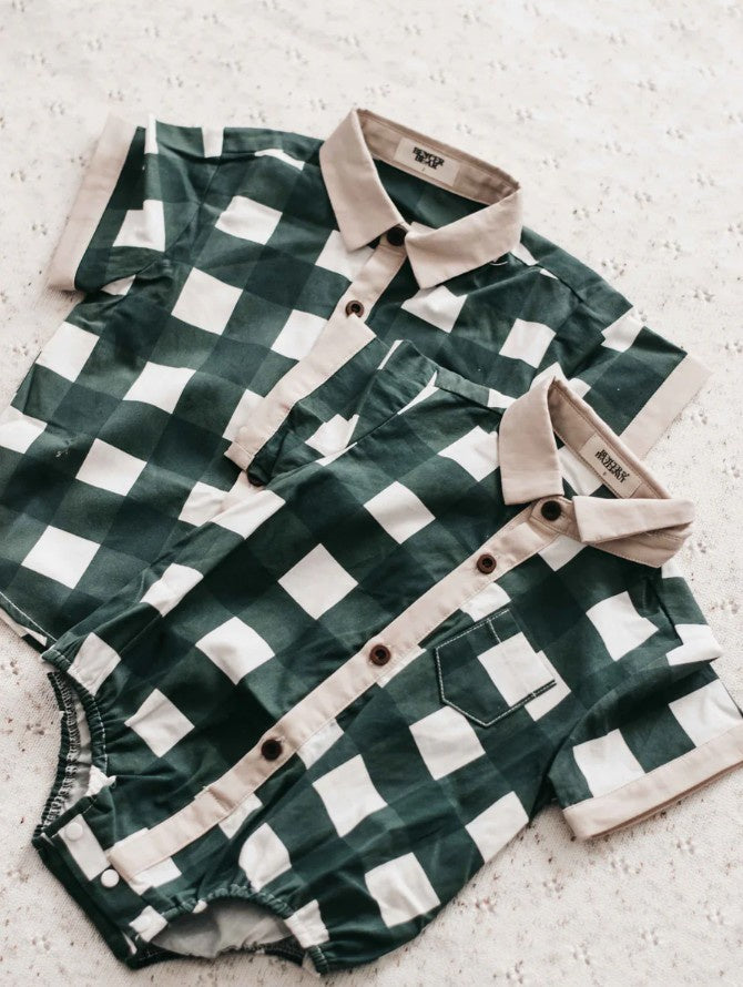Bencer & Hazelnut Green Gingham Collared Shirt