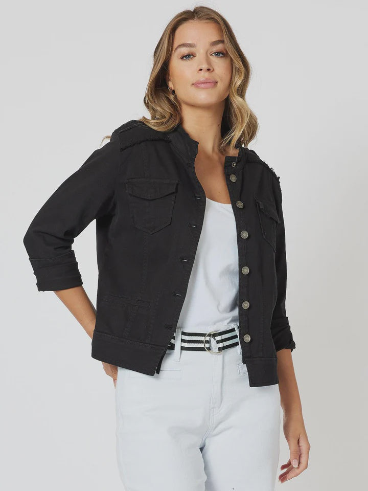 Threadz Military Denim Jacket - Black