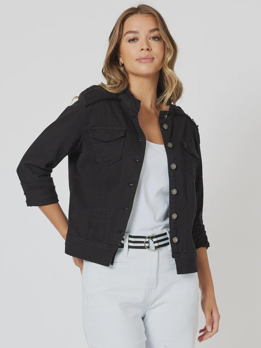 Threadz Military Denim Jacket - Black