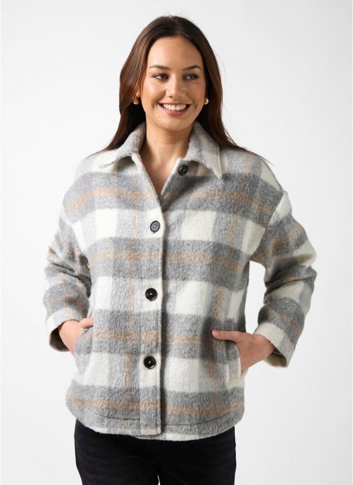 Stella + Gemma Paige Shacket Charcoal Check