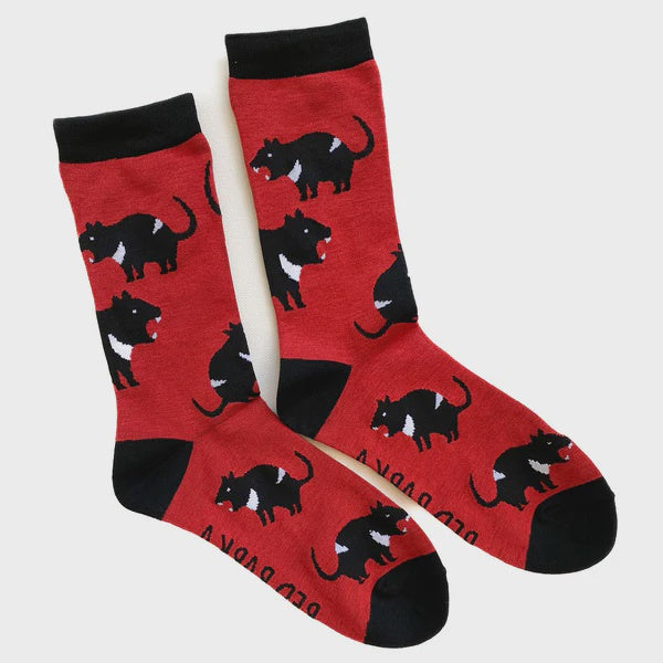 Red Parka Bamboo Socks Tasmanian Devil Red
