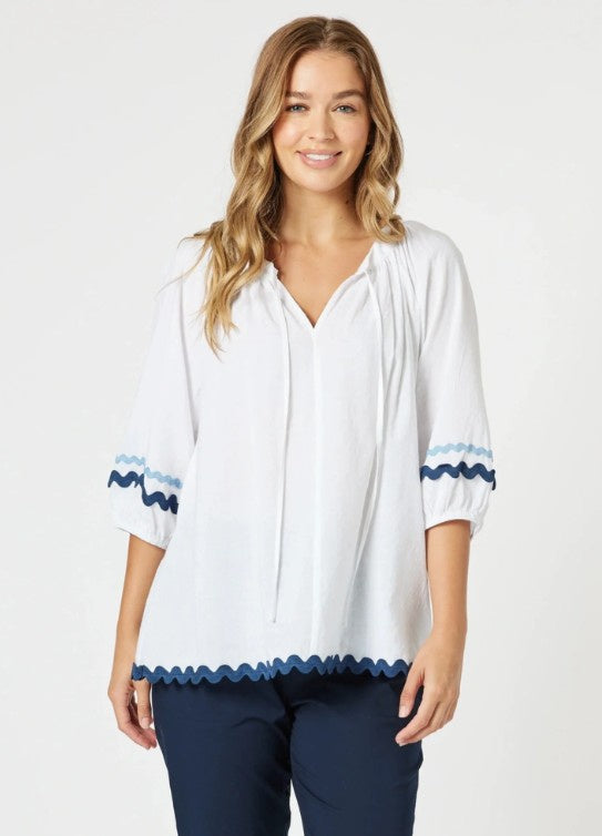 Threadz Ric Rac Top White/Blue