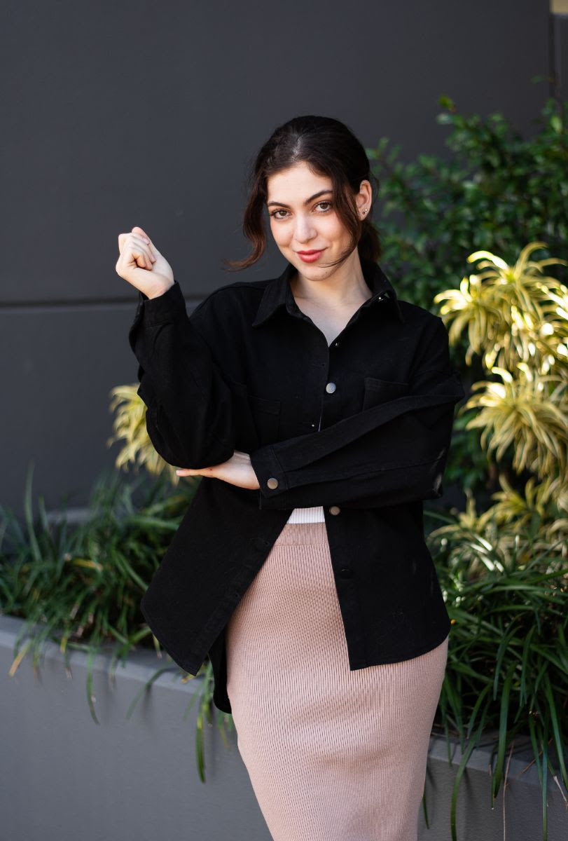 Silver Wishes Black Denim Shacket