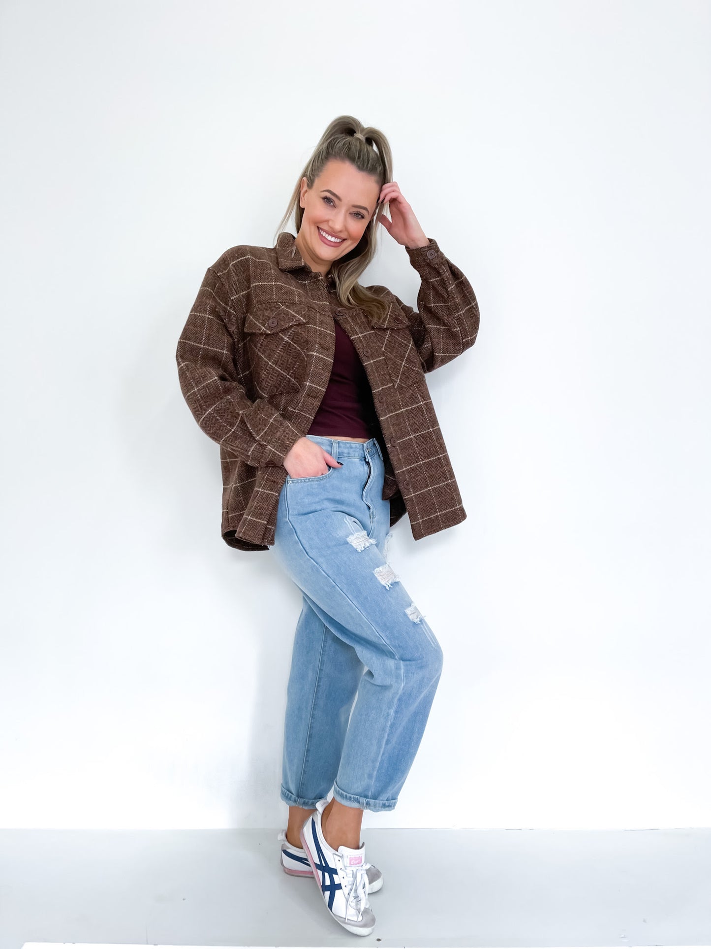 Fria Earthy Check Shacket - Chocolate