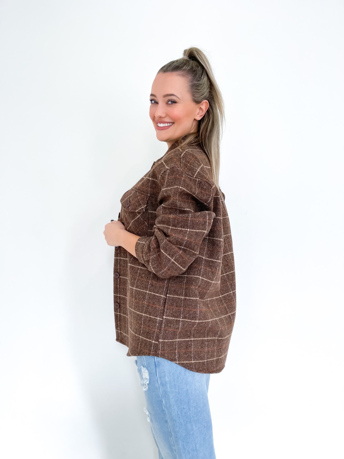 Fria Earthy Check Shacket - Chocolate