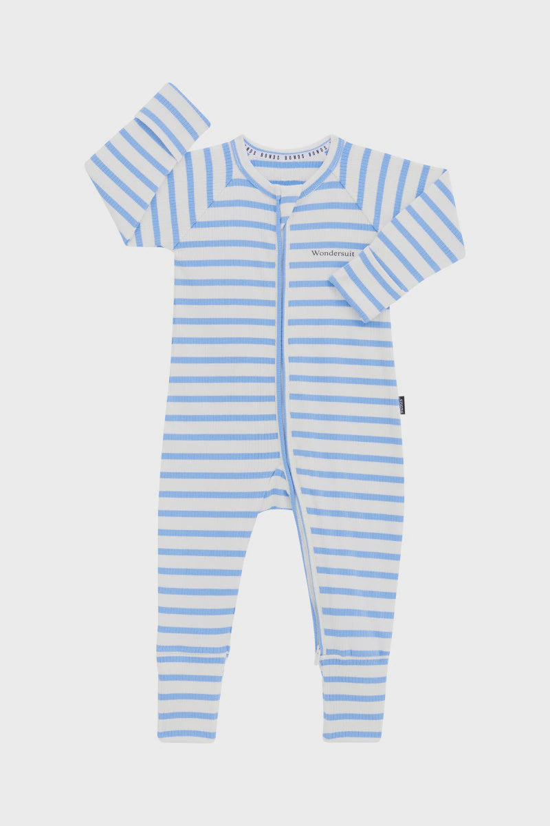 Bonds Ribbed Zip Wondersuit Blue Stripe