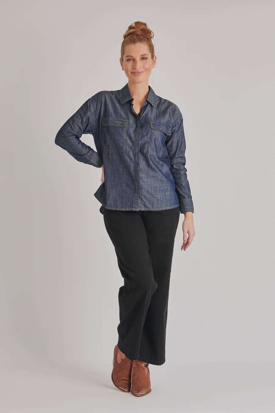 OneTen Willow Swing Hem Shacket Dark Blue