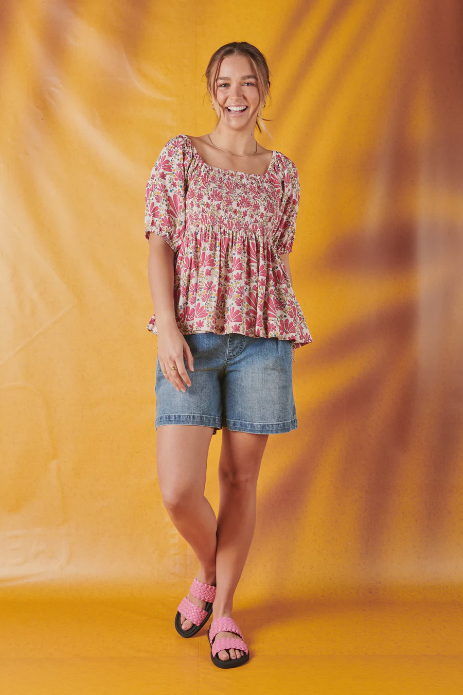 Ellis & Dewey Shirred Top Garden Print