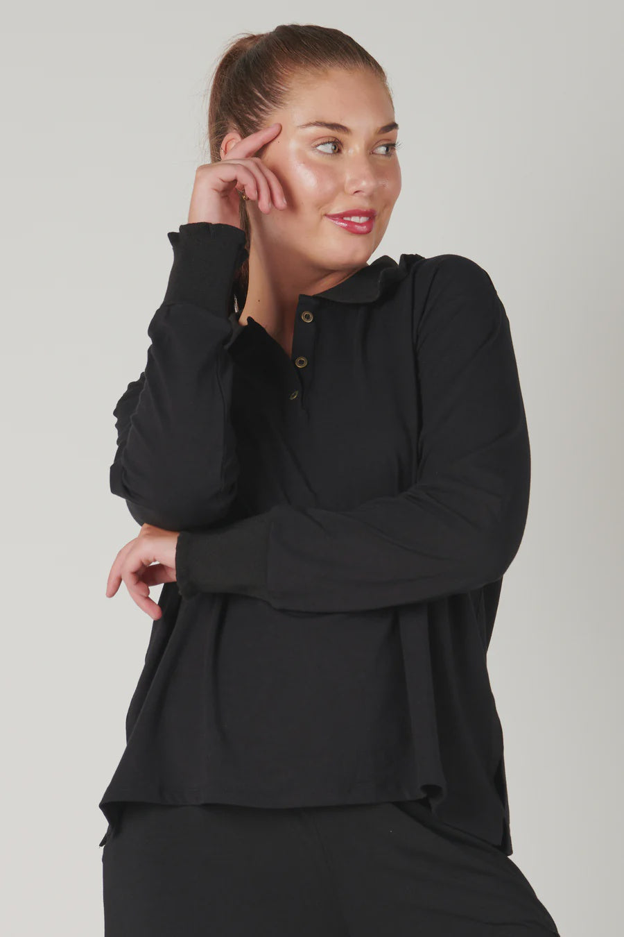 JRNY Collared Boxy Top Black