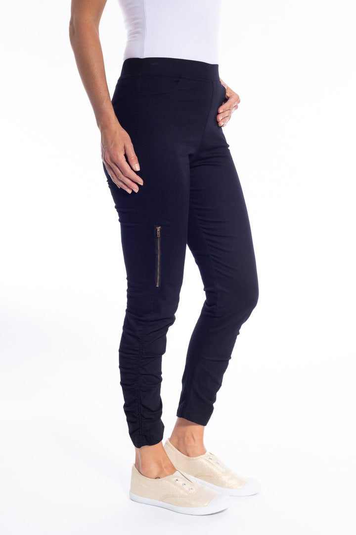 Cafe Latte Gathered Side Pull On Zip Pant