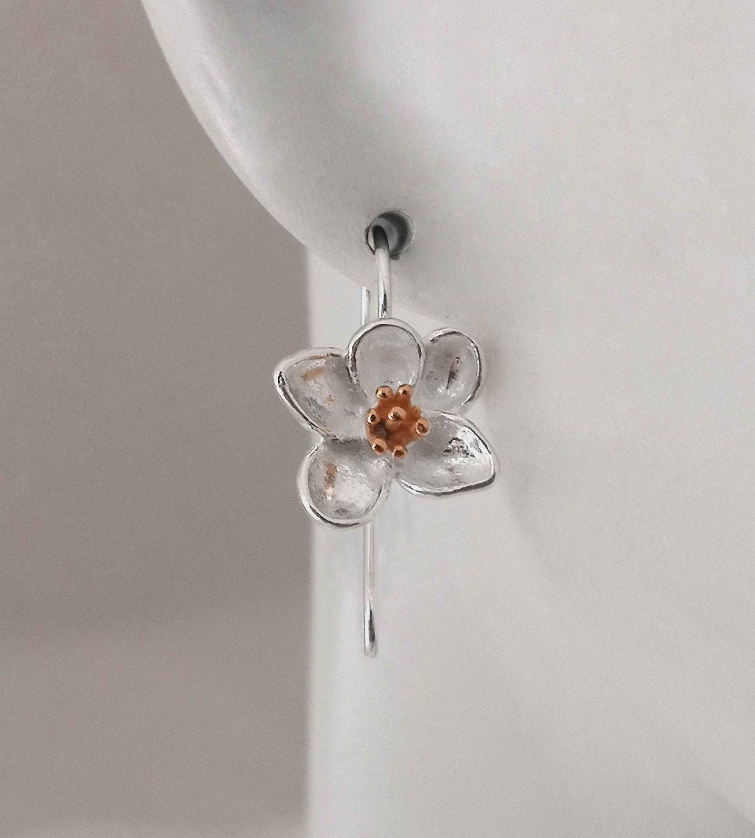 BD Silver & Rose Gold Flower Earrings on Hook