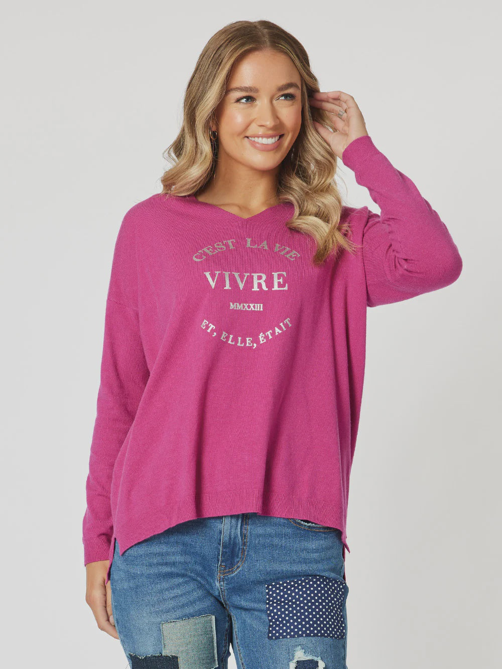 Threadz Basics Cest La Vie Sweat Fuchsia