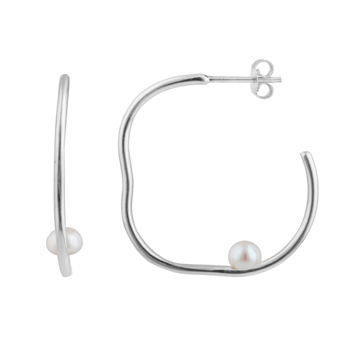 BD Silver & Pearl Hoop Earrings