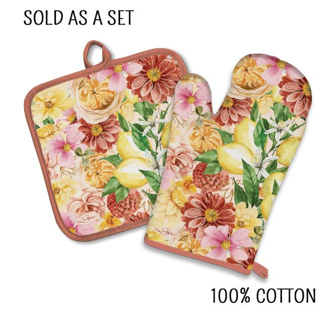 Lisa Pollock Cotton Oven Mit + Pot Holder Set
