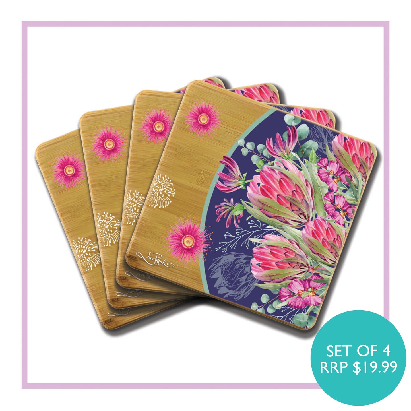 Lisa Pollock Set/4 Bamboo Coasters