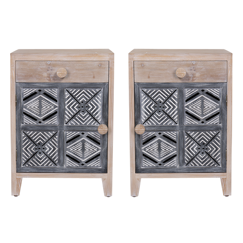 DWBH Carved Wood Side Table Set x 2