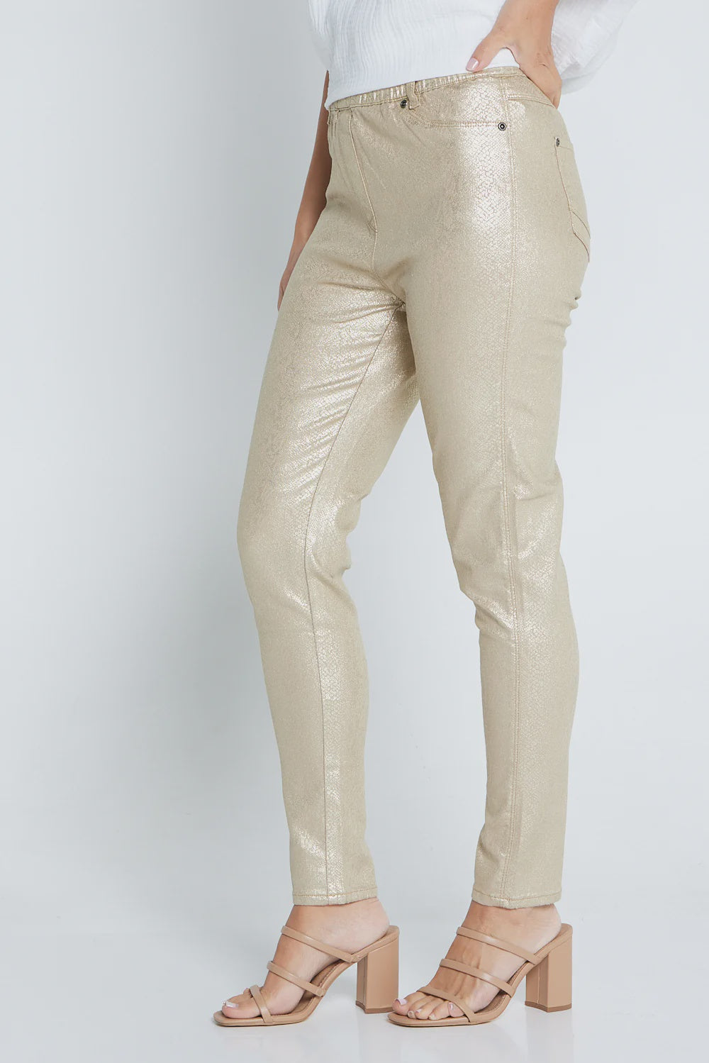 Cafe Latte Foil Snake Print Jeggings