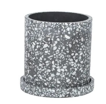 Life Botanic Sia Terrazzo Pot With Saucer - 15x15cm Black