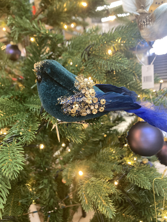 Gala Bird Ornament Velvet/Feathers