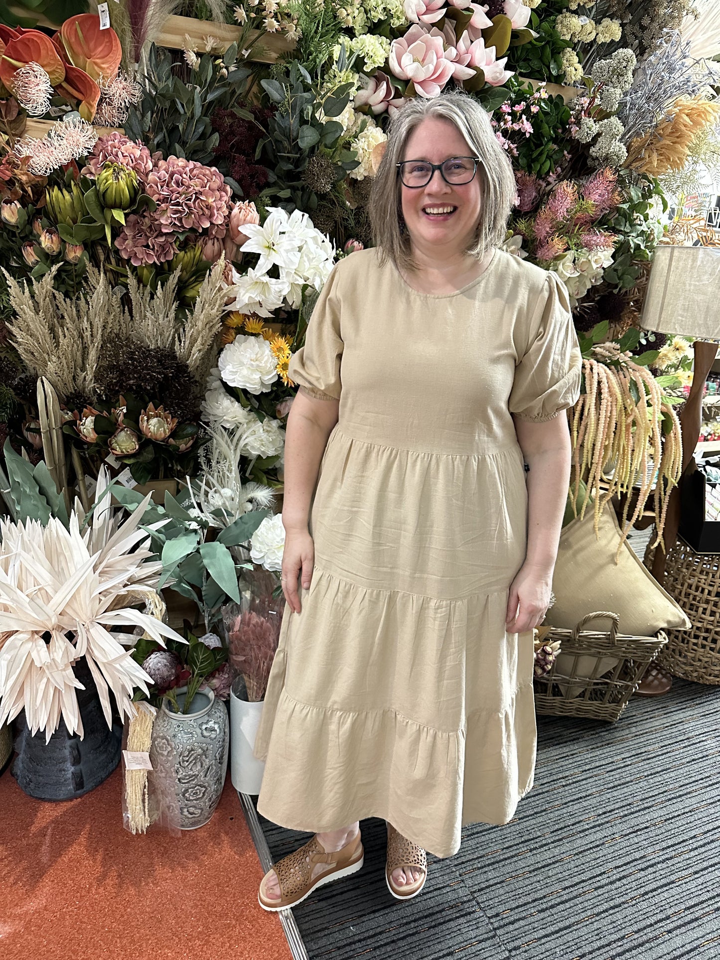 One Ten Willow Tiered Midi Dress Stone