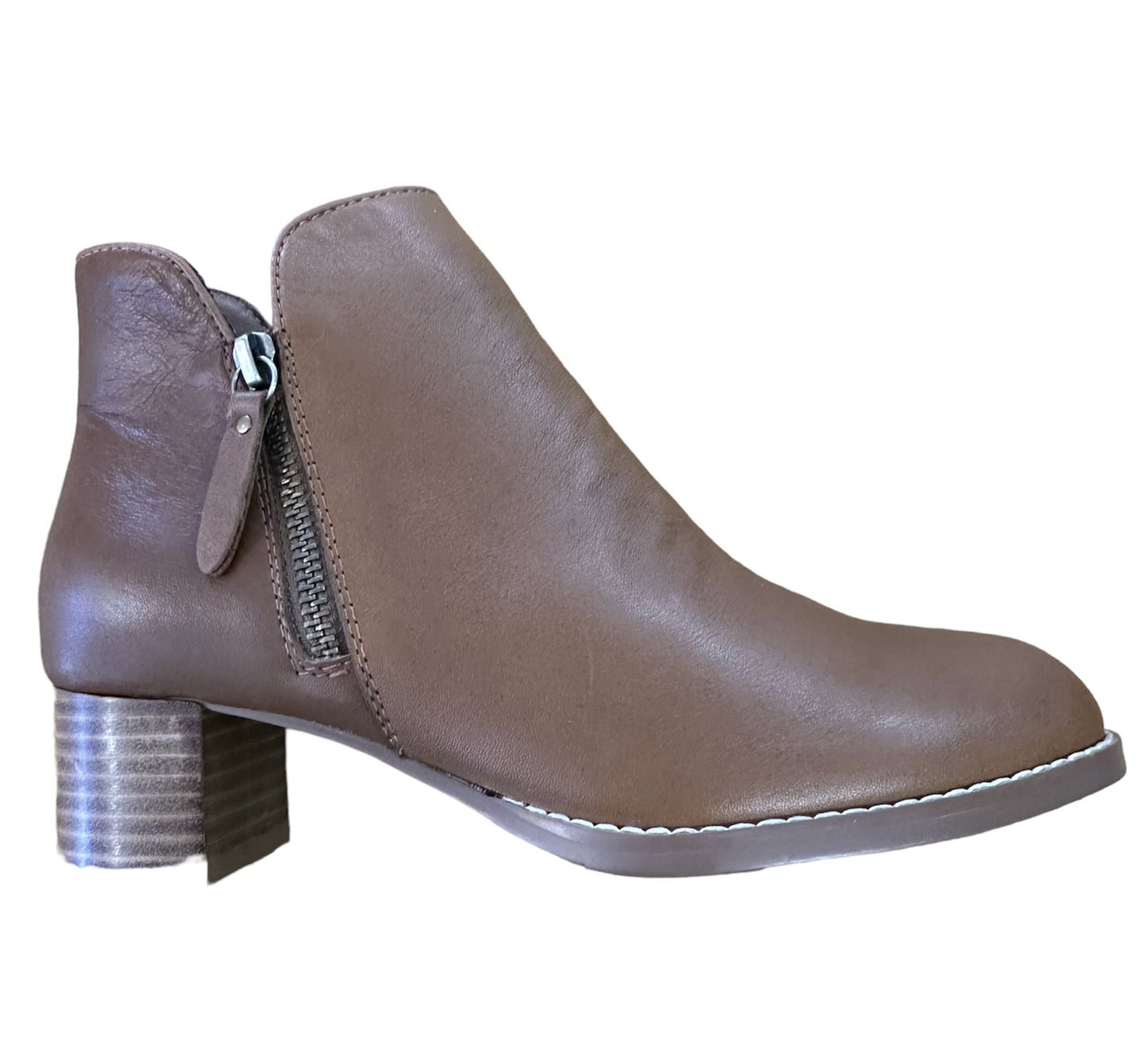 Jemma Garnet Tan Ladies Leather Boot With Heel