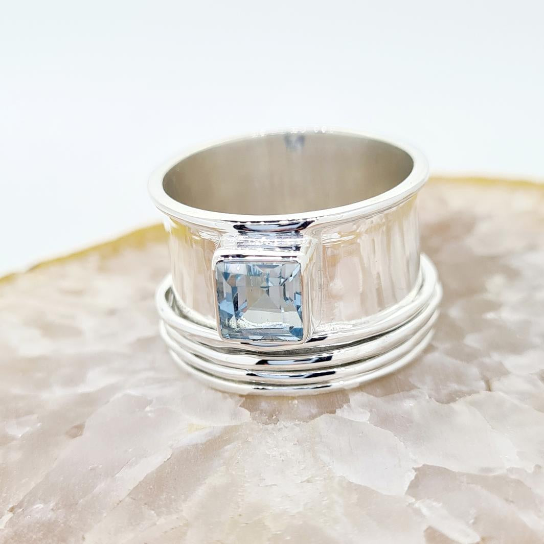 SP Beti Blue Topaz Square Gem Calming Ring