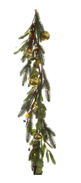 Pine & Fir Red & Gold Bauble LED Garland 200cm