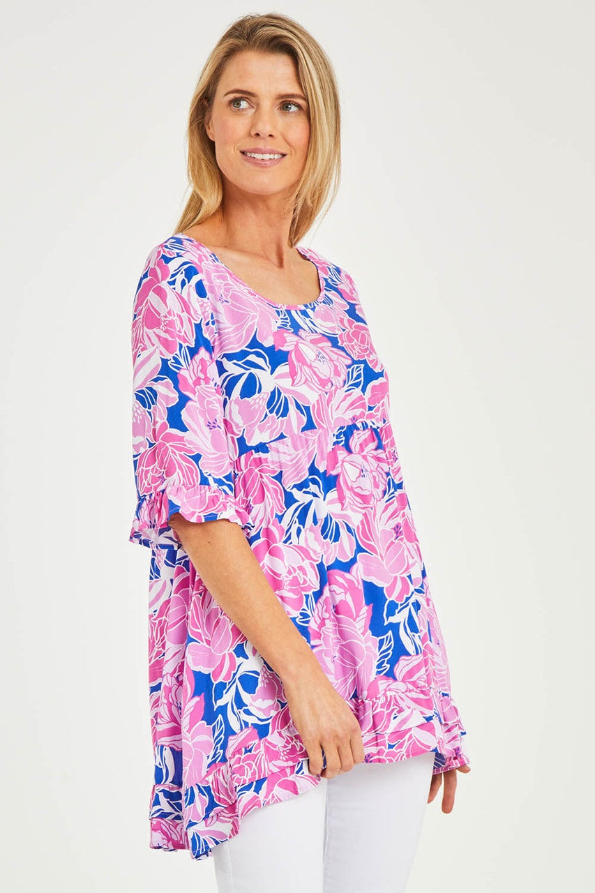 Threadz Pink Floral Frill Hem Top