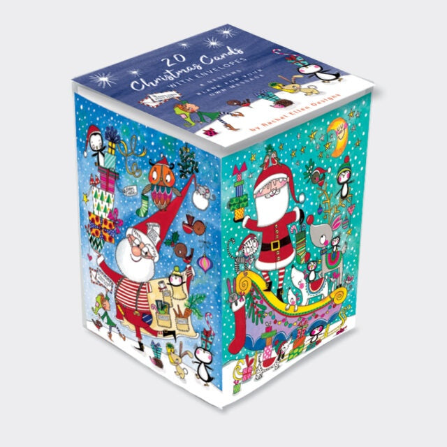 Rachel Ellen 20 Christmas Cards Cube Set-Santa