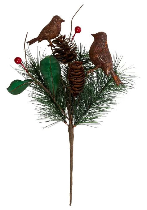 Gala Pinecone Spray w/ Rust Bird 30cm
