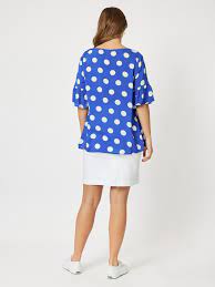Threadz Spot Frilled Sleeve Top Cobalt