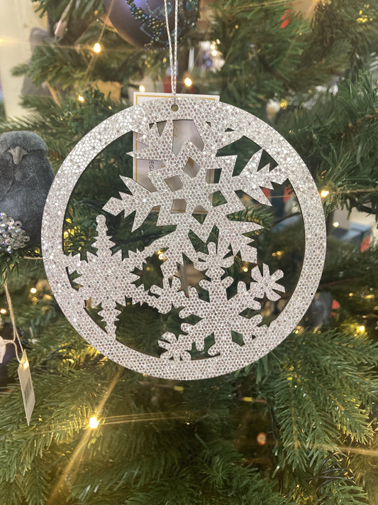 Casa Regalo Christmas 12cm round MDF Cutout Glitter Hanger  Asst