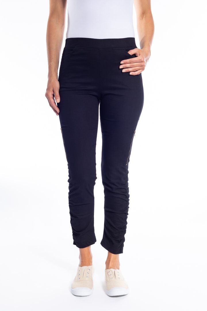 Cafe Latte Gathered Side Pull On Zip Pant