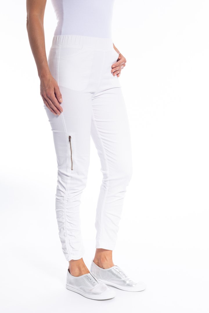 Cafe Latte Gathered Side Pull On Zip Pant