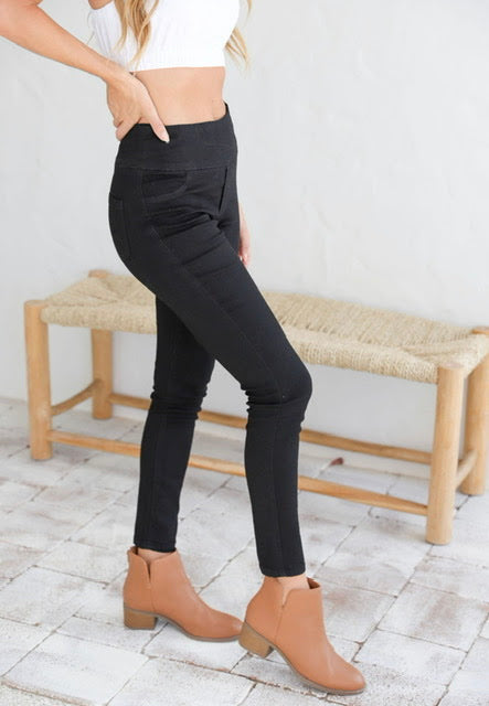 Country Denim Stretch High Waisted Pull On Jean - Black