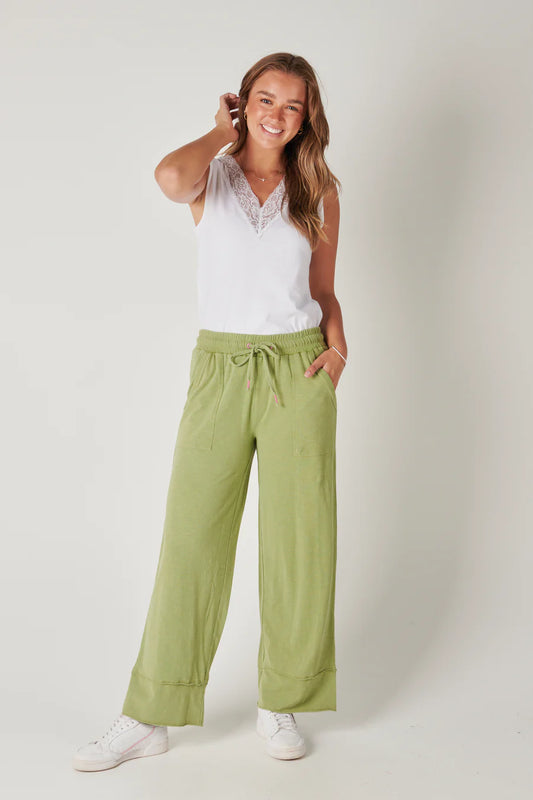 One Ten Willow: Wide Leg Track Pant - Green