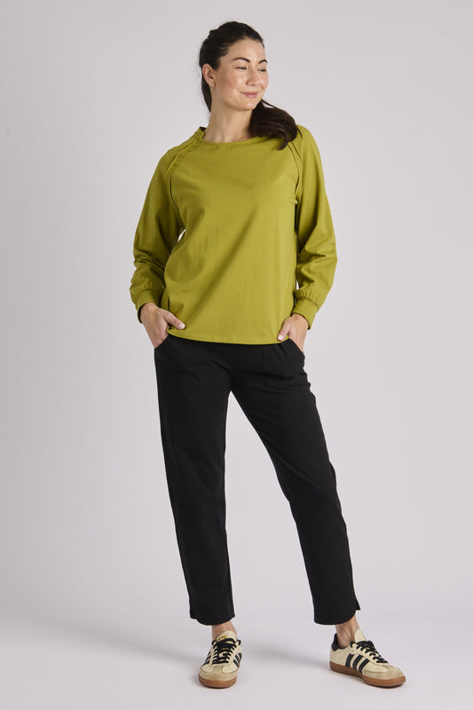 onetenwillow Collar Detail Long Sleeve Top - Moss Green