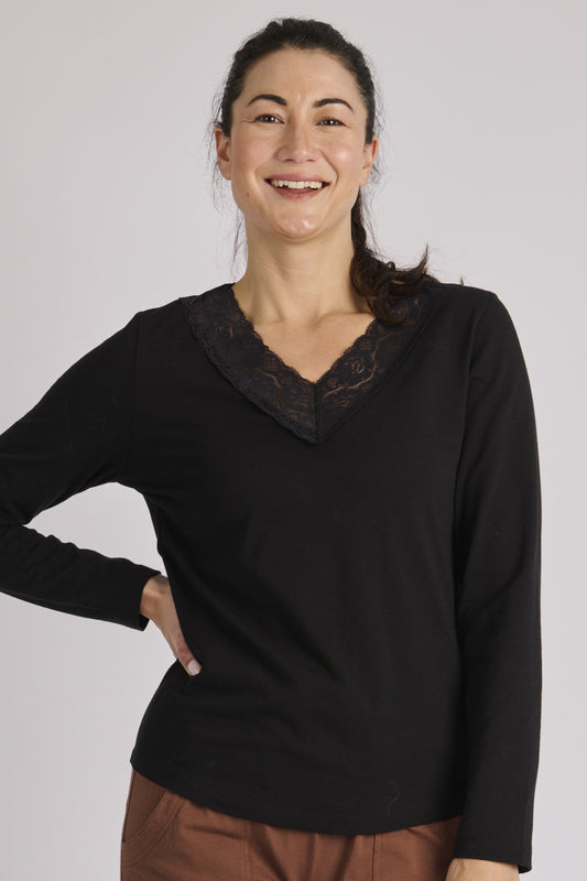 onetenwillow Lace Insert Long Sleeve Tee