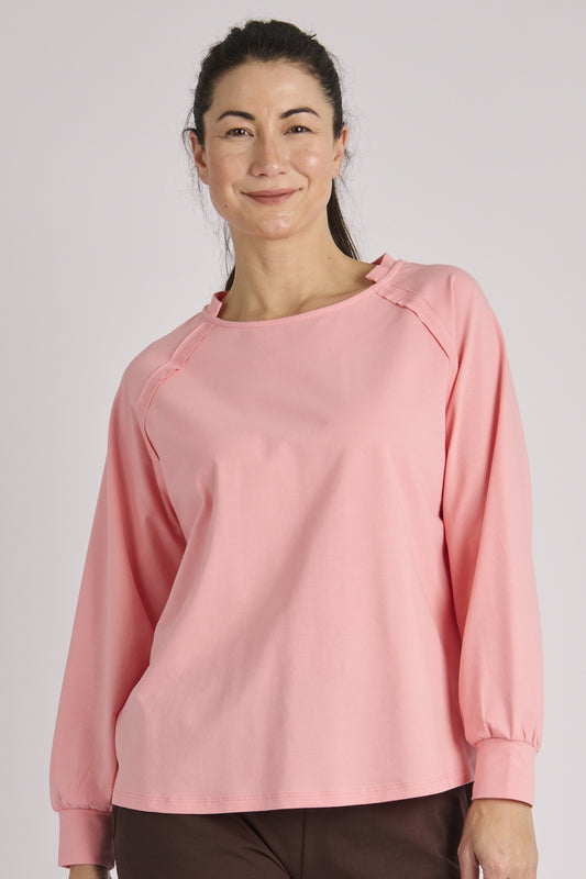 onetenwillow Collar Detail Long Sleeve Tee - Pink Crush