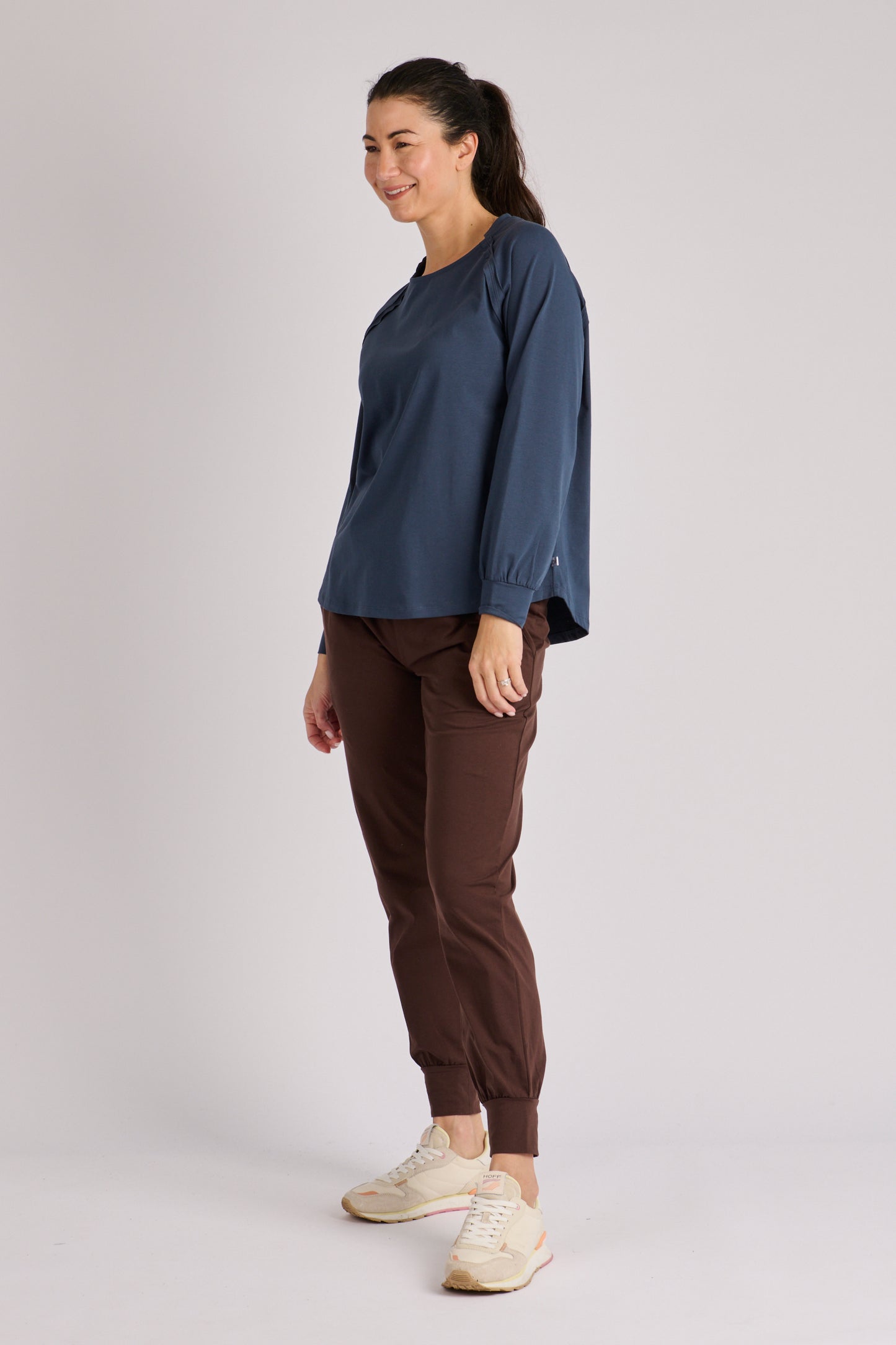 onetenwillow Collar Detail Long Sleeve Tee- Dark Navy