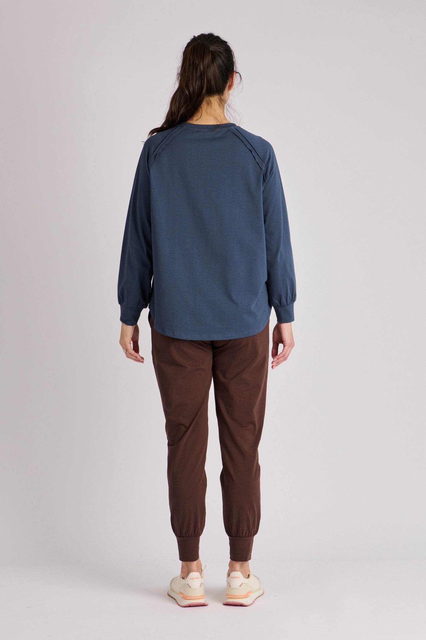 onetenwillow Collar Detail Long Sleeve Tee- Dark Navy