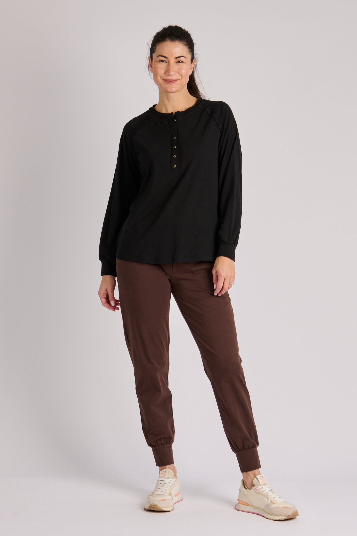 onetenwillow Relaxed Henley Long Sleeve Tee - Black